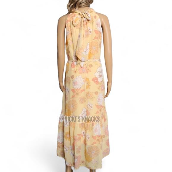 Eliza J Yellow Floral Halter High Low Dress Sleeveless Tie Back Midi Size 10 NWT - Picture 6 of 12